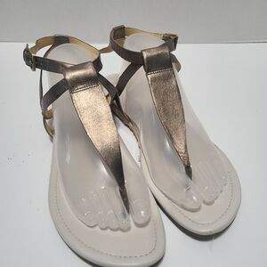 Cole Haan Grove Sandal Gunsmoke Metal Leather Espadrilles Thong Sandals Size 11B